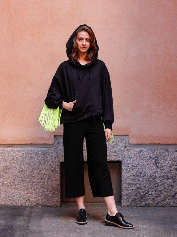 Yolandi Crop Hoodie, Black/Neon Fringe