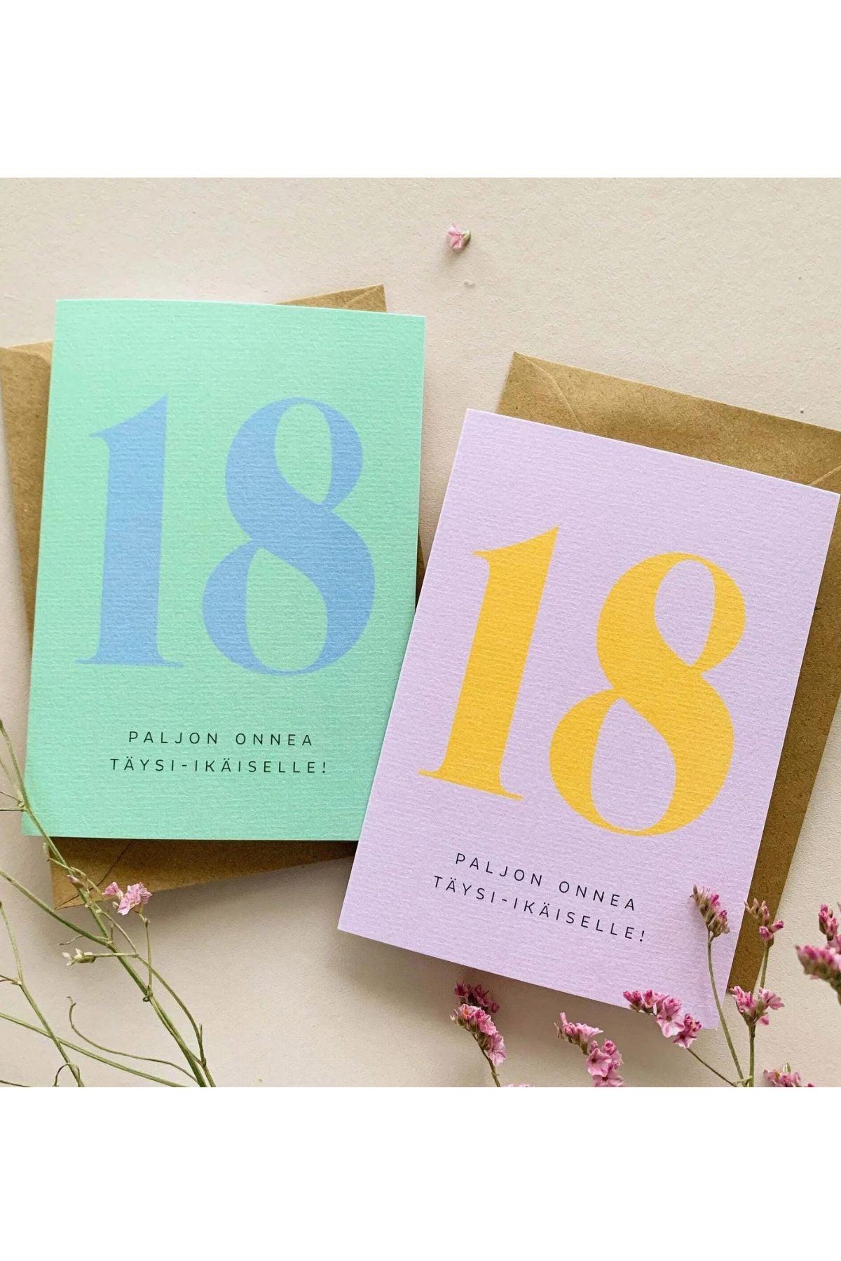 18 v. - kaksiosainen kortti