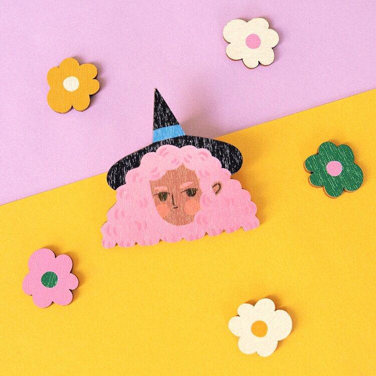 Pink Witch Pin