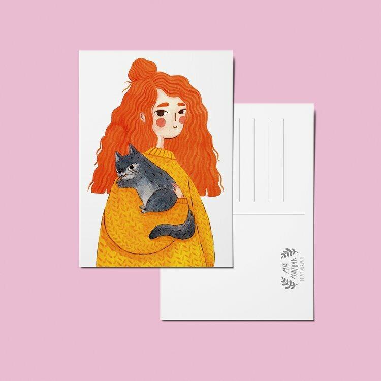 Cat Hugs Postcard