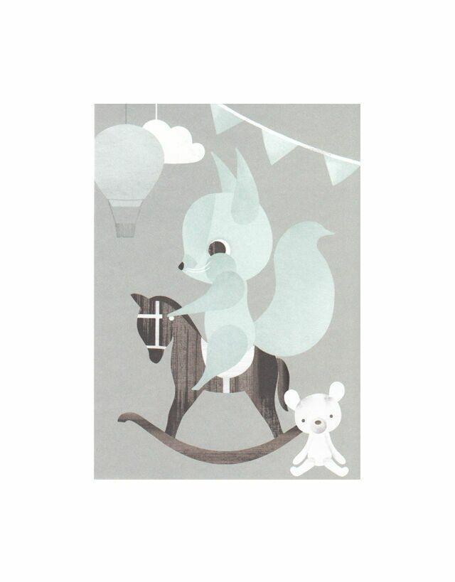 Keinuhevonen -postikortti, Sininen