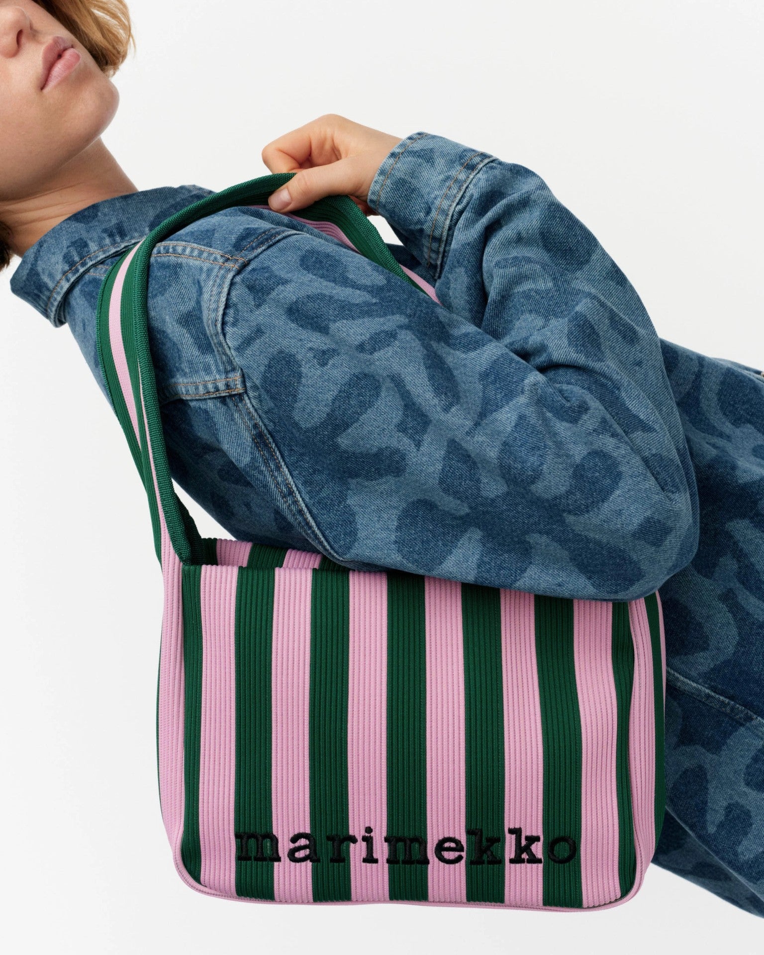 Knitted Merirosvo Olkalaukku, Vihreä/Vaaleanpunainen