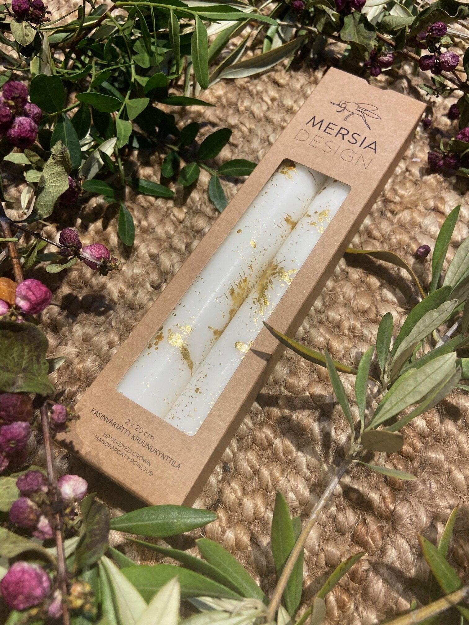 Käsinvärjätty kruunukynttilä 2kpl/setti, Valkoinen-kulta