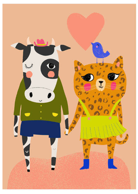 Postikortti Mira Mallius - Lehmä ja leopardi