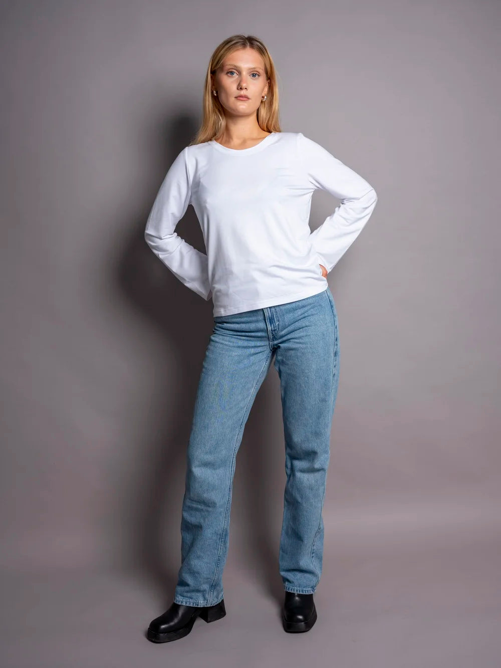 Classic Pitkähihainen Paita, Valkoinen