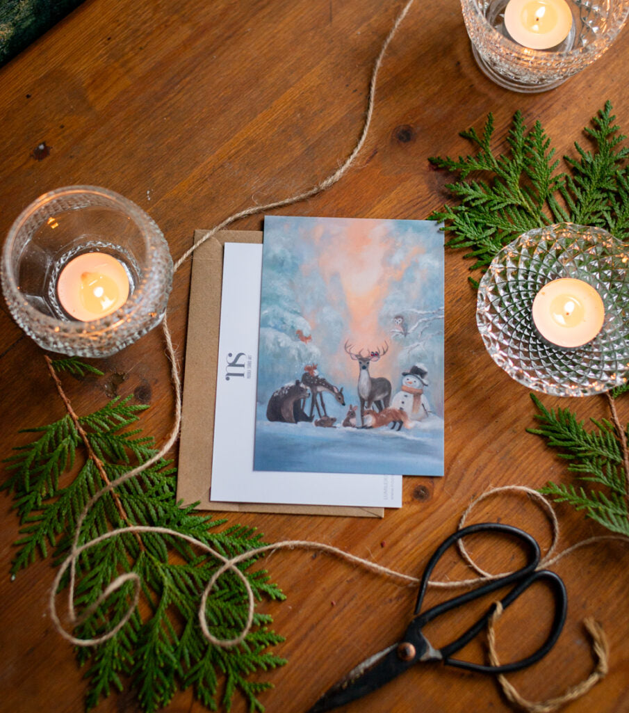 Lumileikit -postikortti