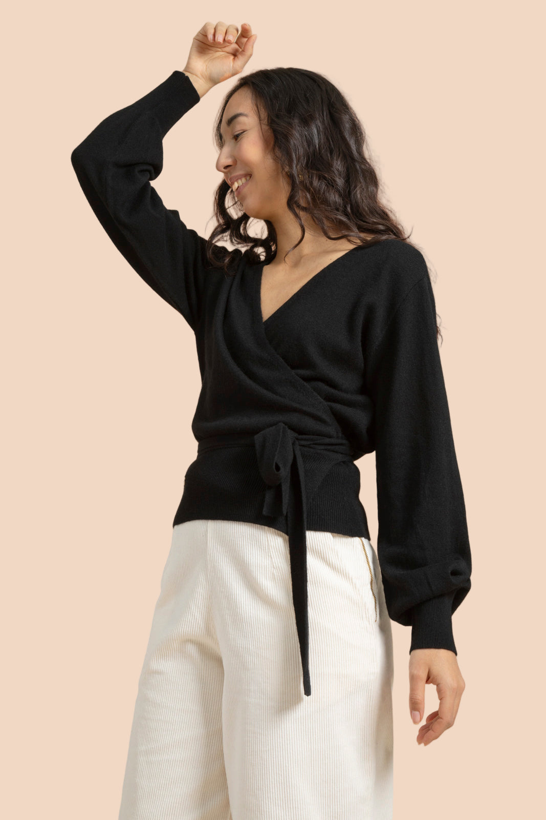 Wool Wrap Cardigan, Musta