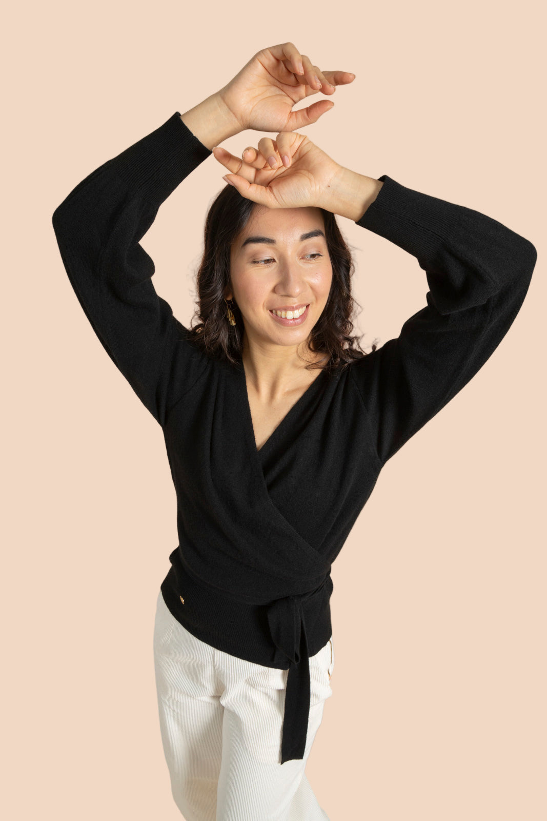 Wool Wrap Cardigan, Musta