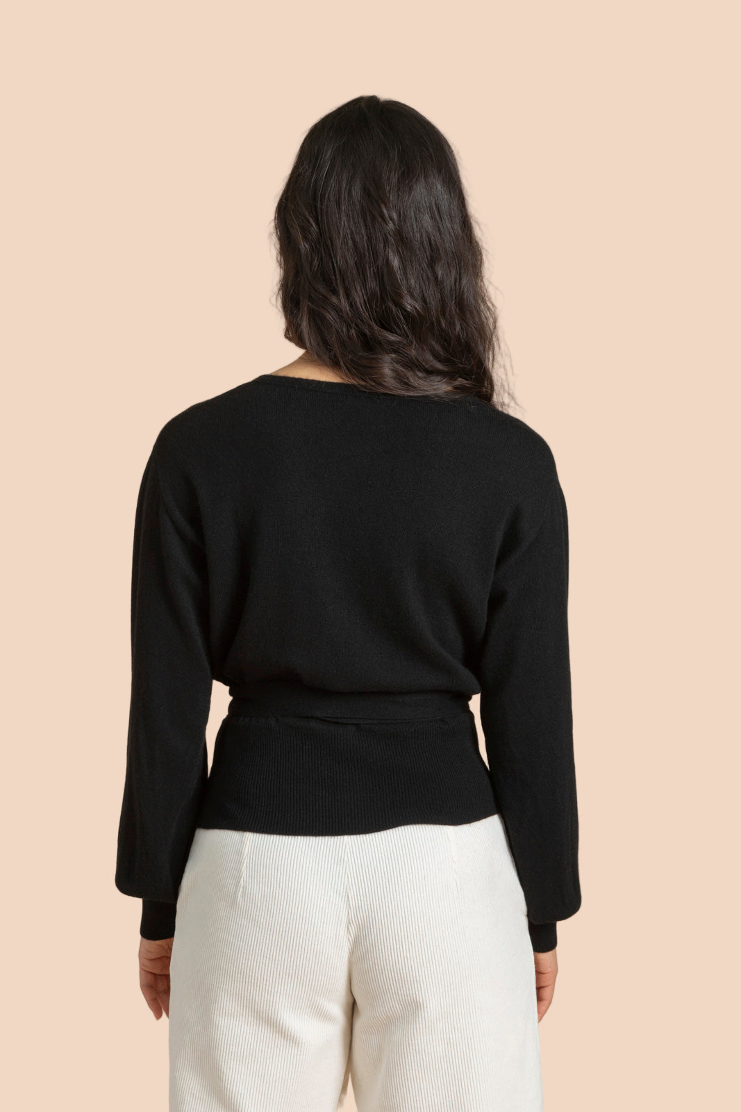 Wool Wrap Cardigan, Musta