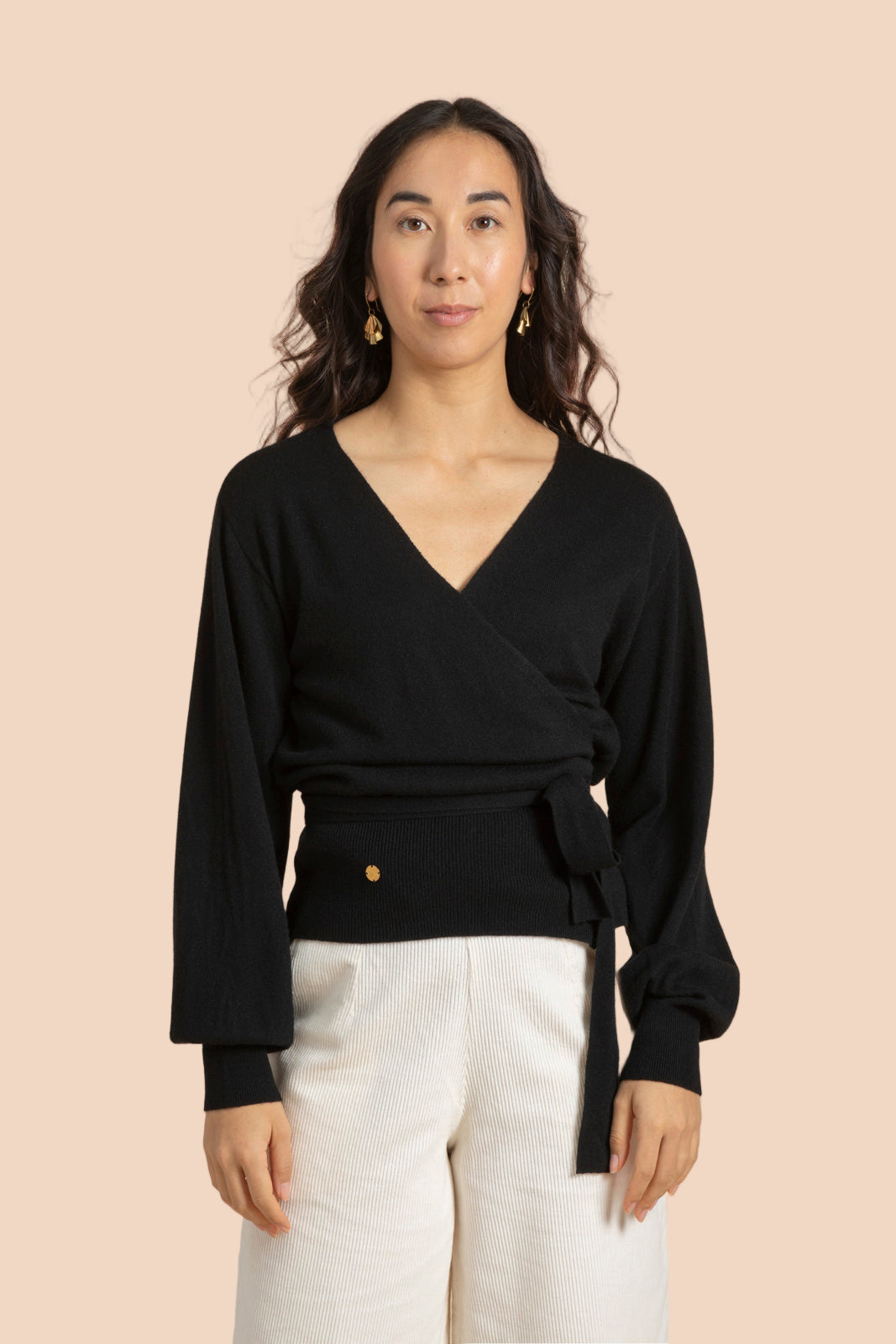 Wool Wrap Cardigan, Musta
