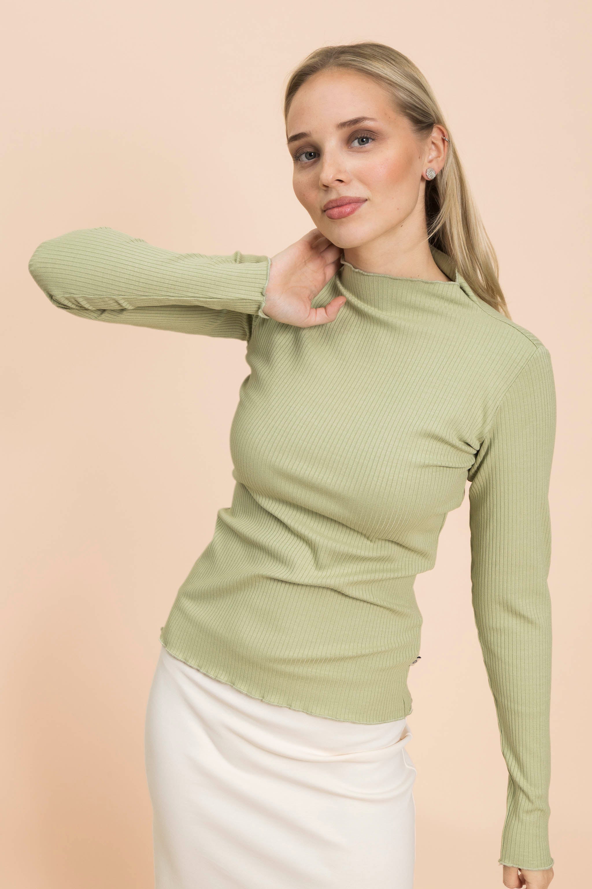 Rib Turtleneck, Light Khaki