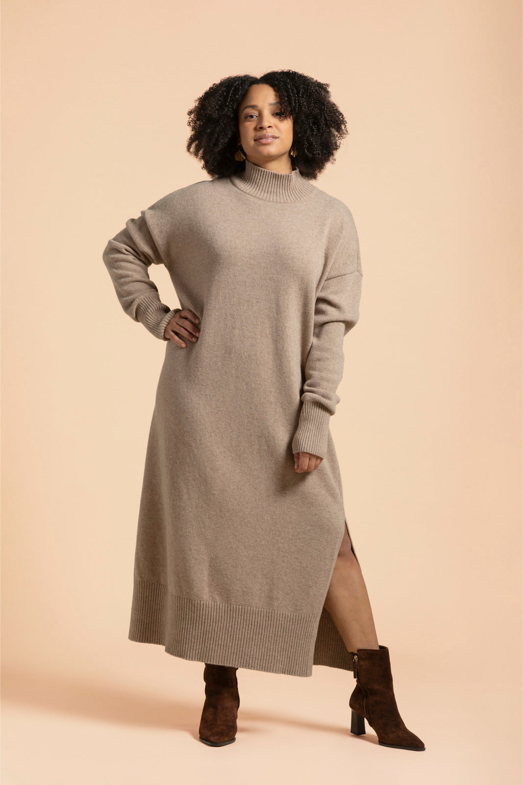 Wool Midi Mekko, Taupe