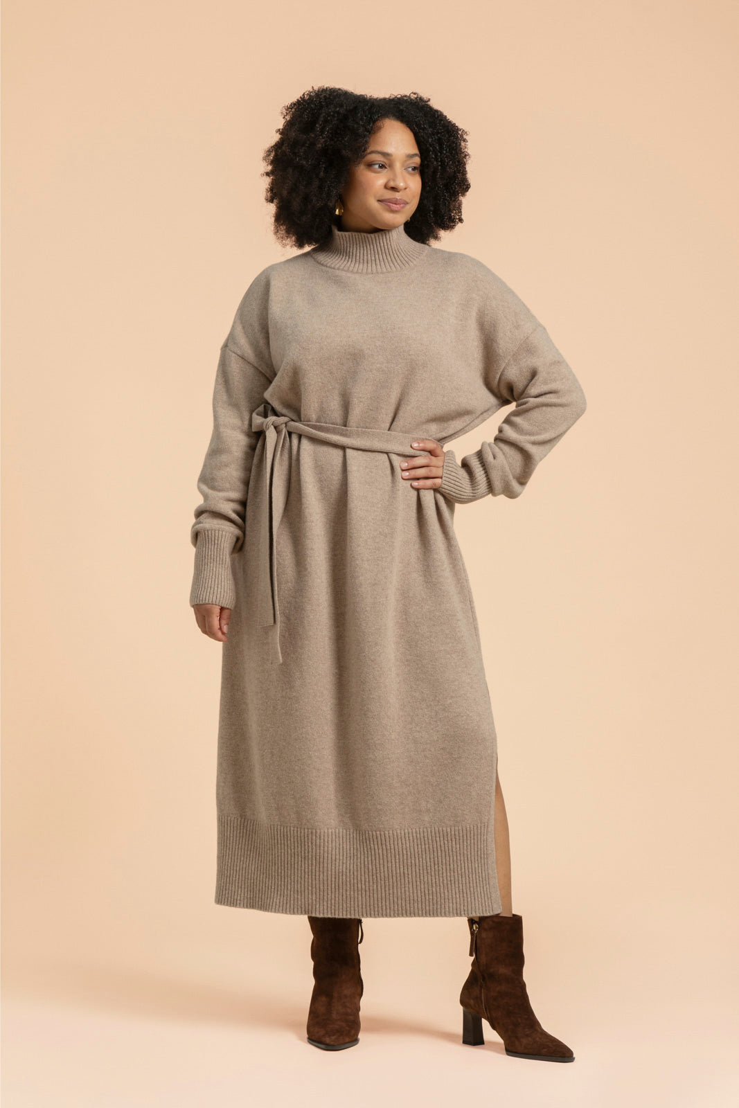 Wool Midi Mekko, Taupe