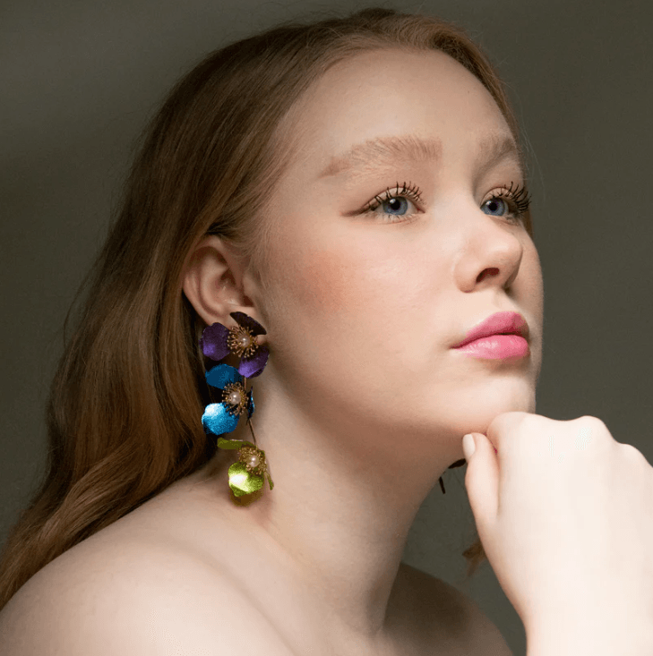 Triple Apple Flower Earrings, Rainbow