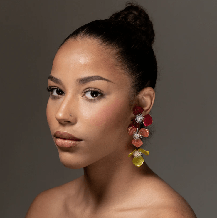 Triple Apple Flower Earrings, Rainbow