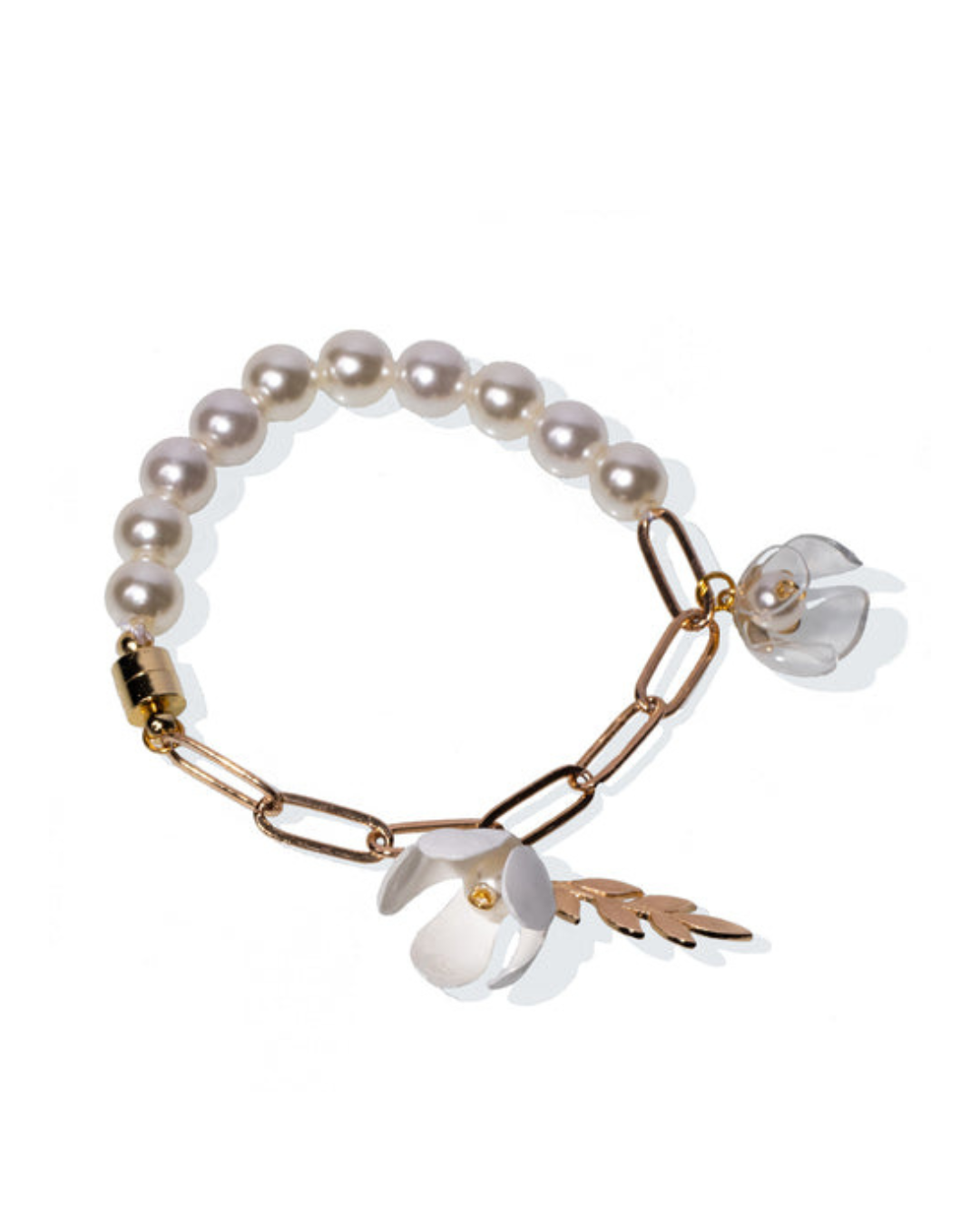 Floral Pearl Bracelet - Blanc