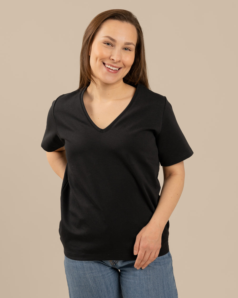 V-pääntie T-paita, Musta