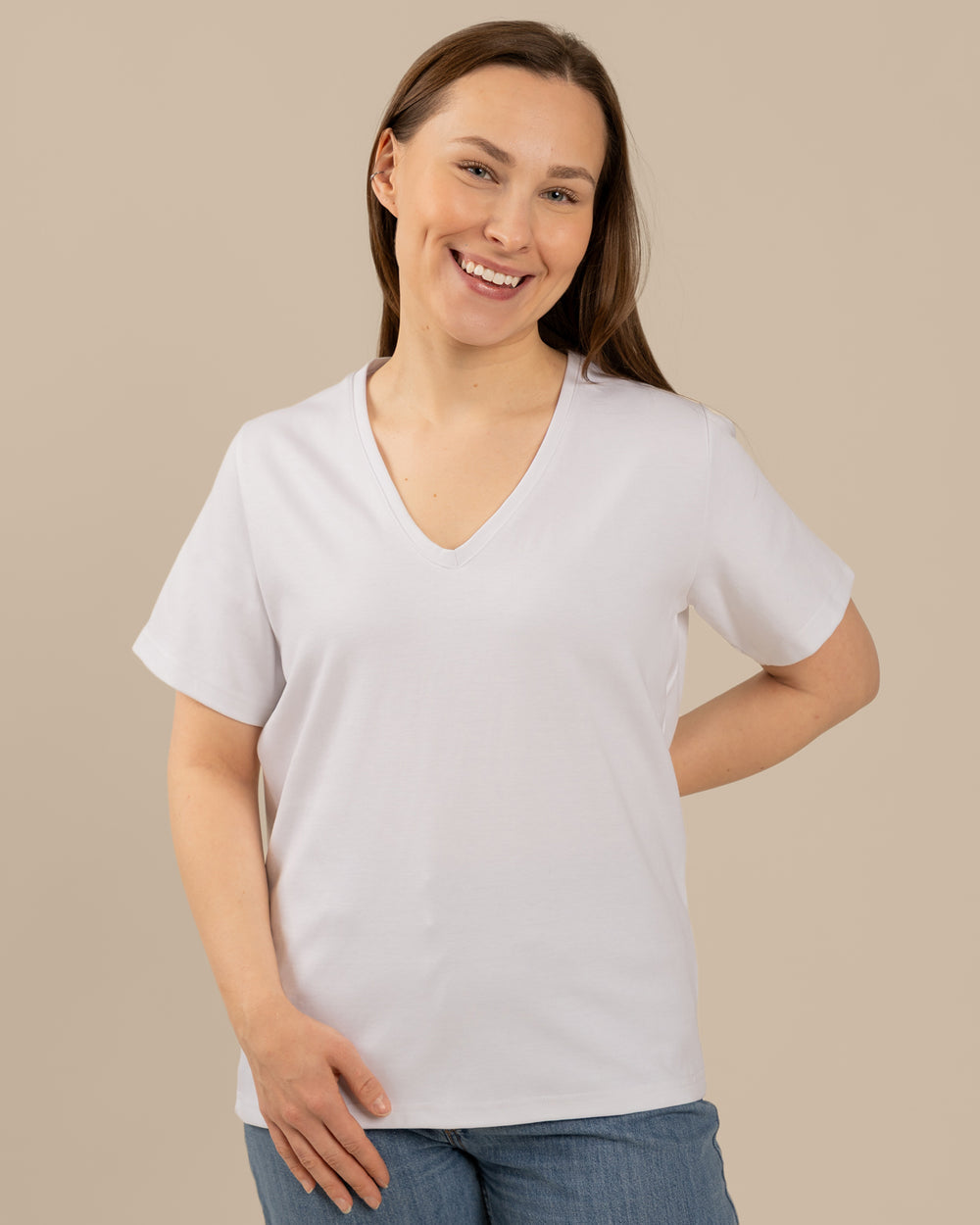 V-pääntie T-paita, Valkoinen