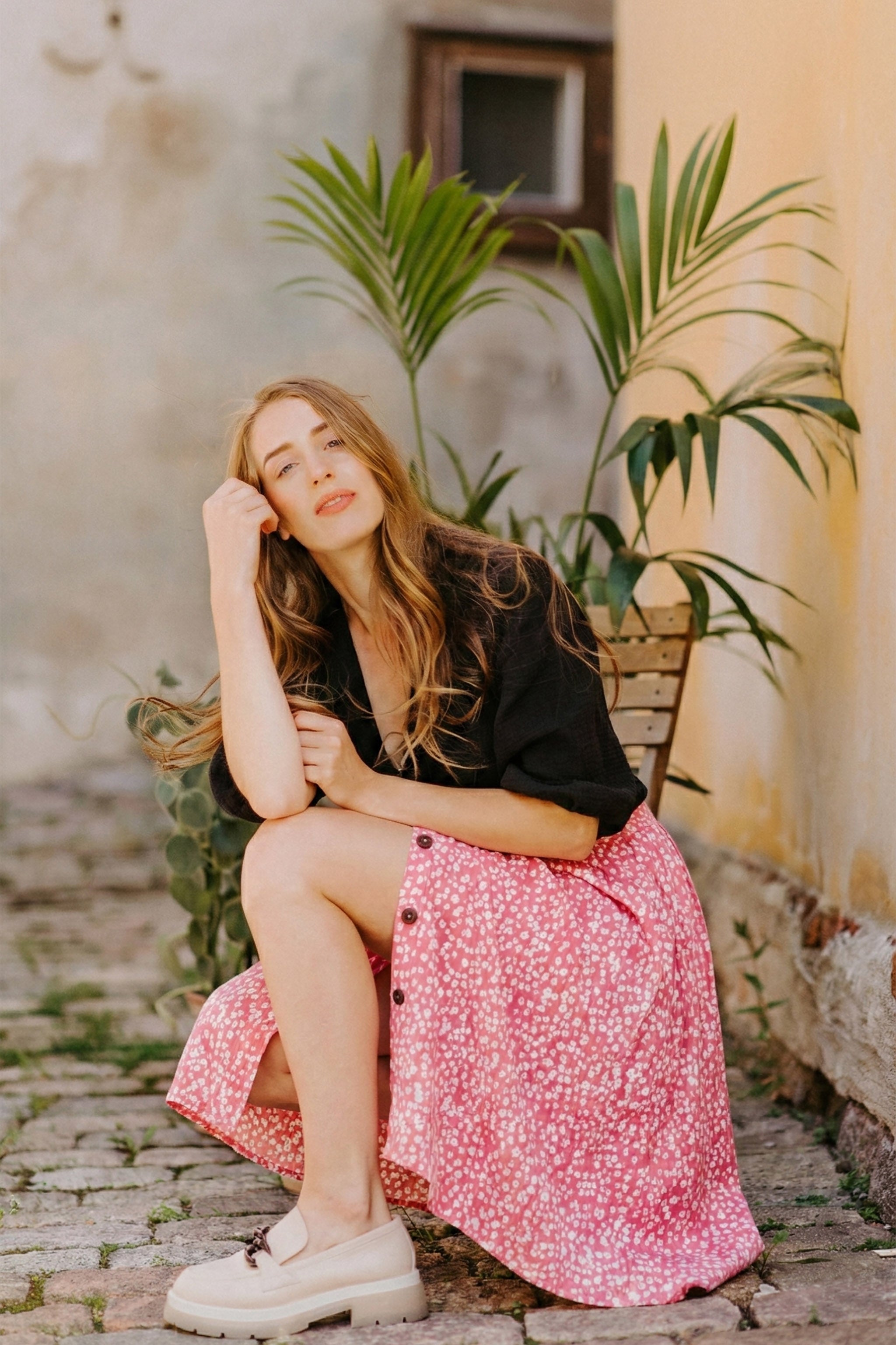 Button Skirt, Flora Pink