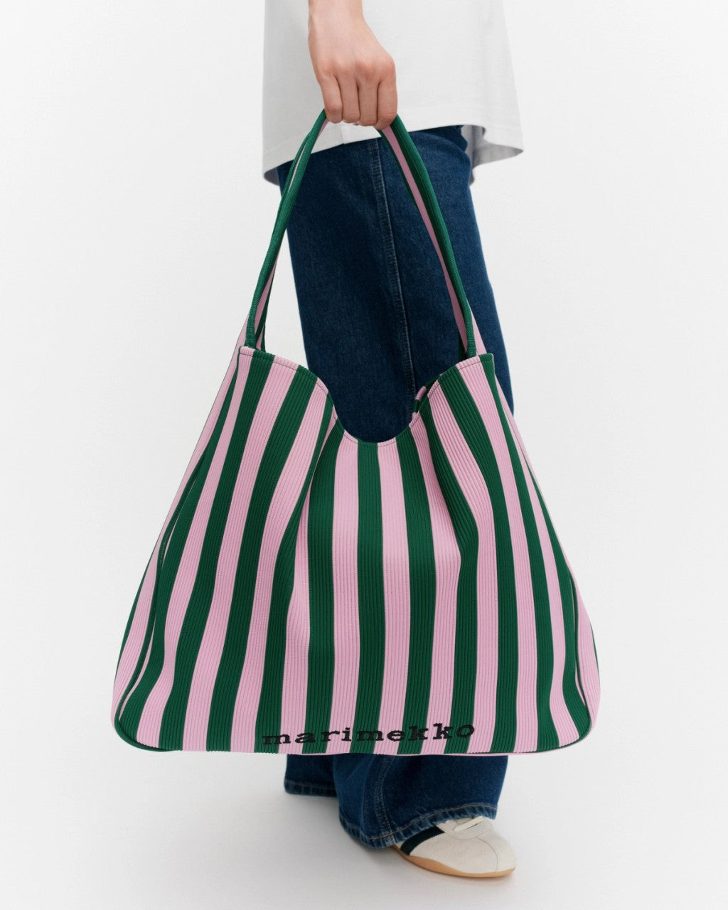 Knitted Merirosvo Olkalaukku Large, Vihreä/Vaaleanpunainen