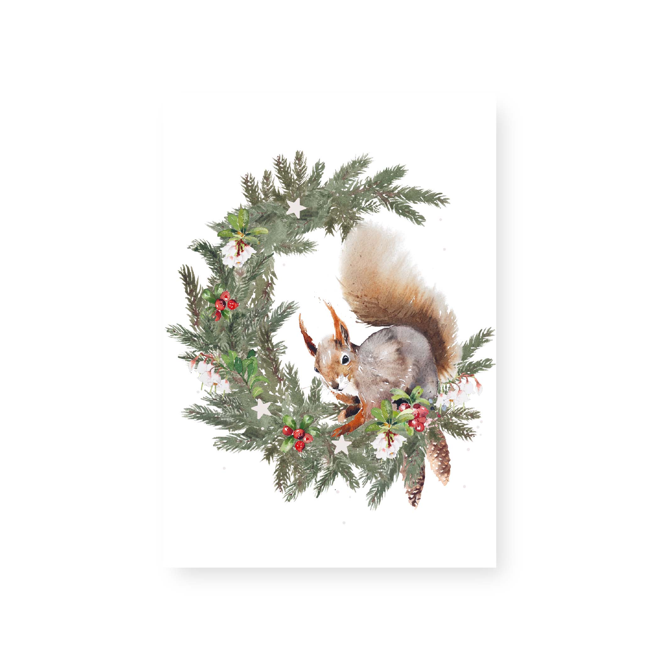 Orava ja kranssi joulukortti