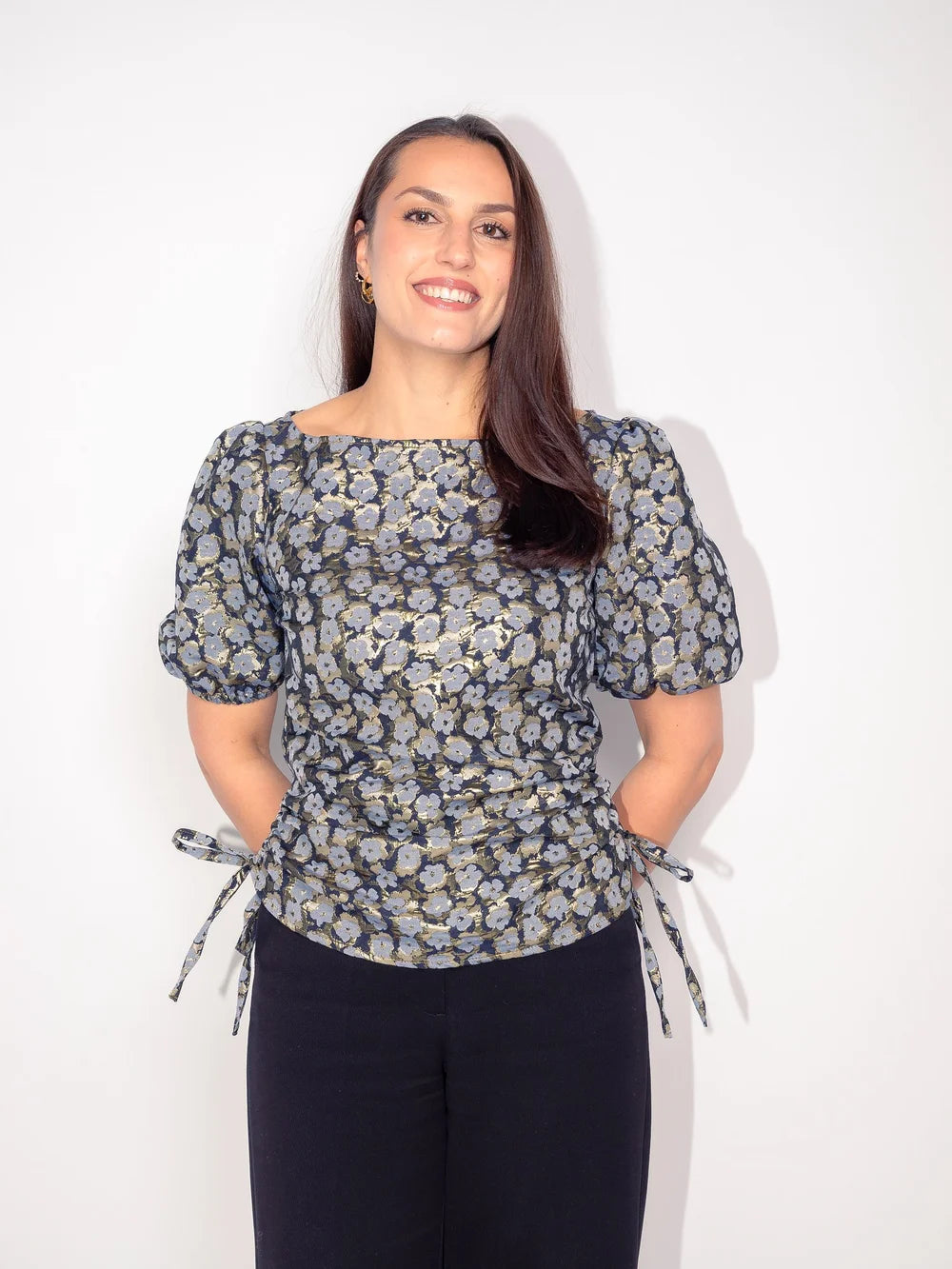 Golden Blue Jacquard Blouse