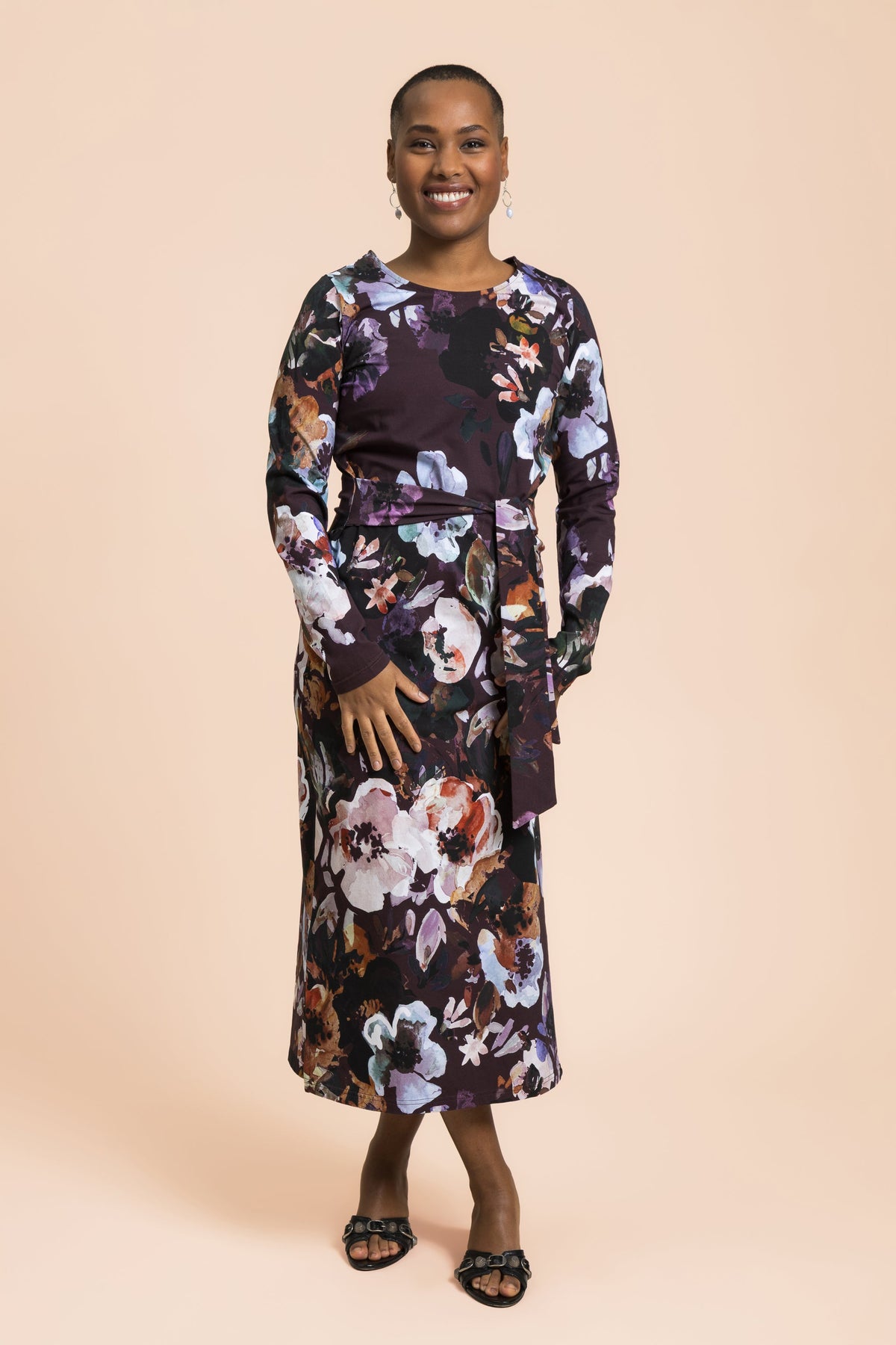 Midi Belted Dress, Maroon Anemone