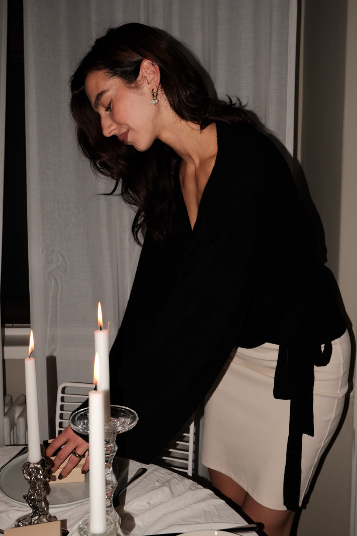 Wool Wrap Cardigan, Musta