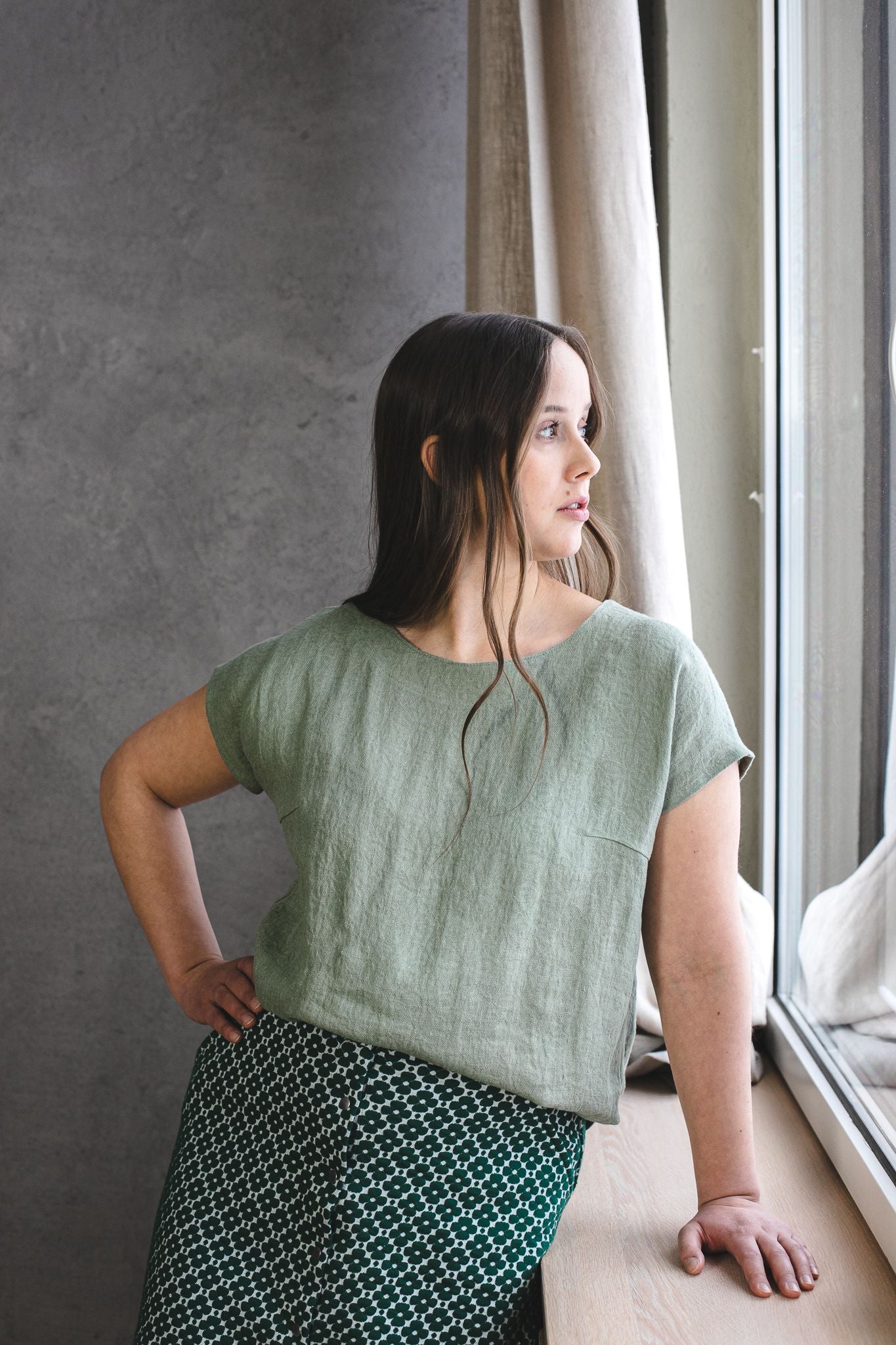 Selja linen-free, water green