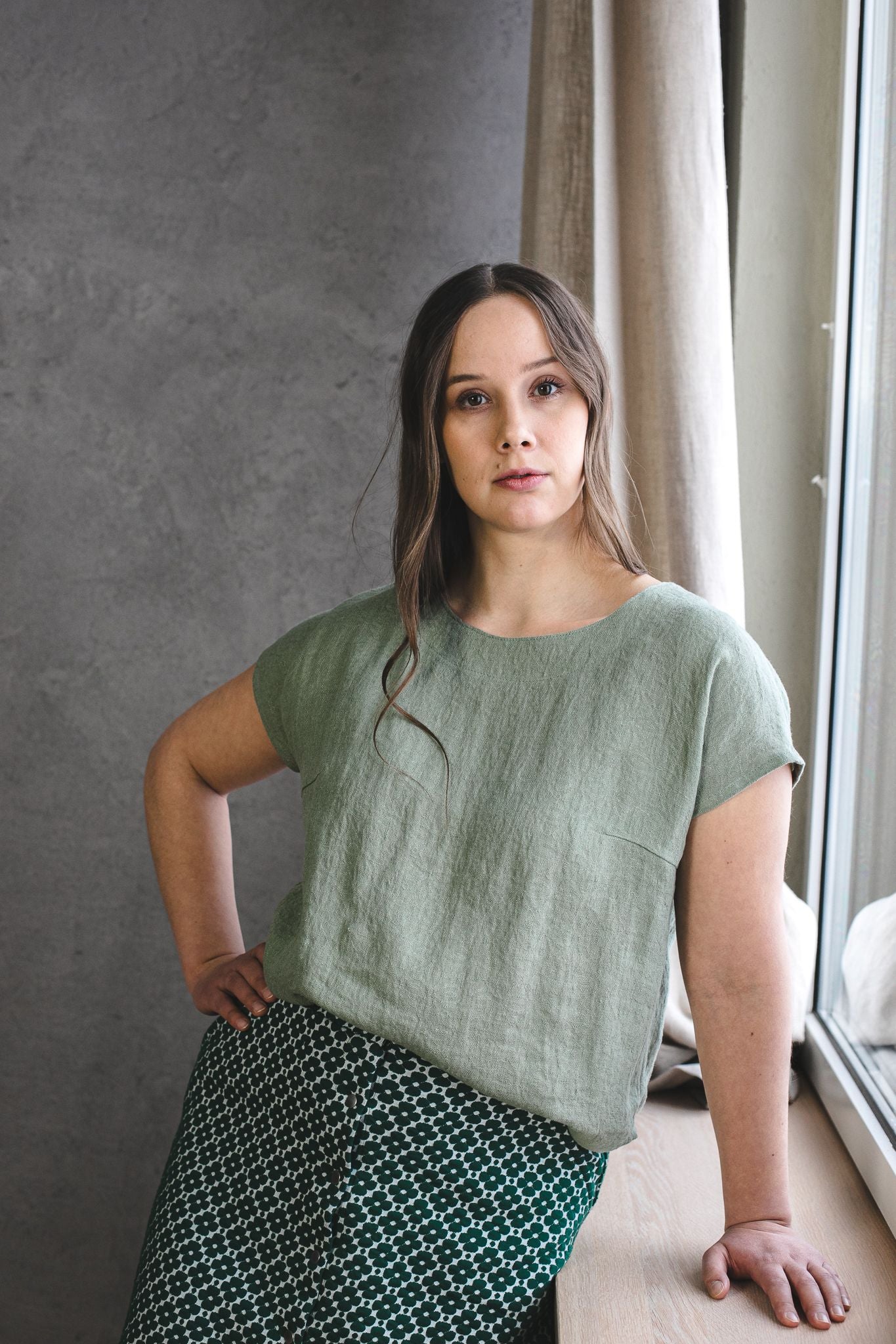 Selja linen-free, water green