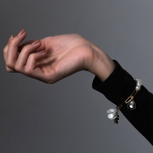 Floral Pearl Bracelet - Blanc