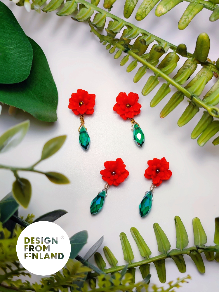 LIMITED EDITION Jouluruusu-nappikorvakorut