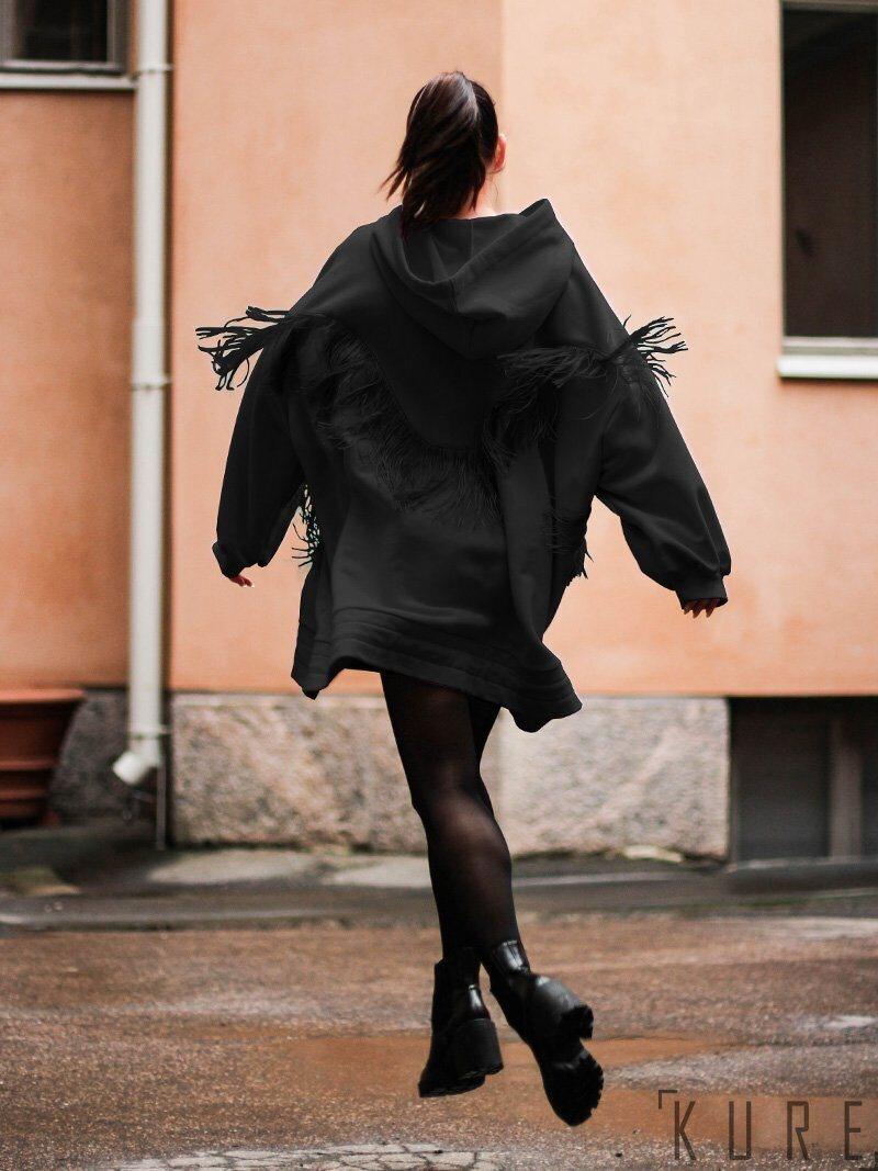 Mega Hoodie, Wavy Fringe, Musta, Onesize