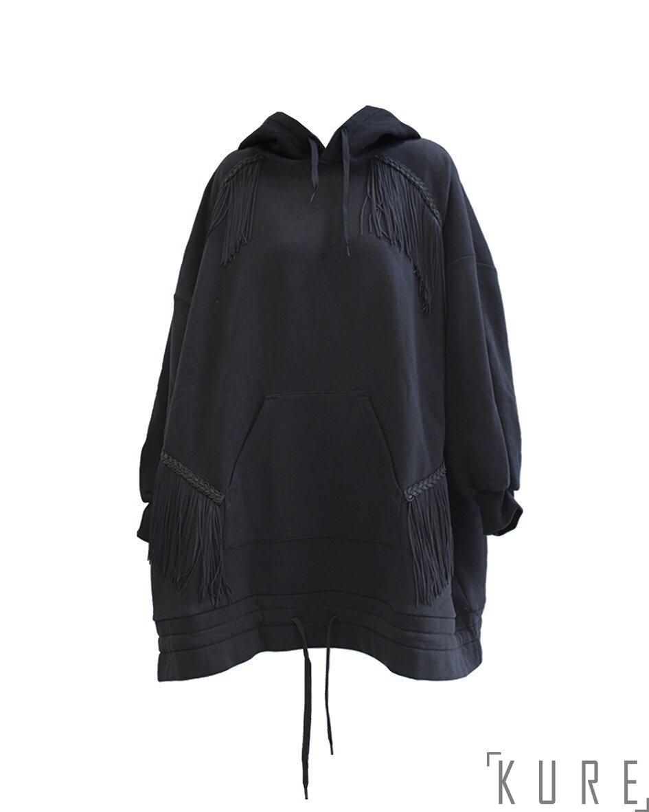 Mega Hoodie, Wavy Fringe, Musta, Onesize