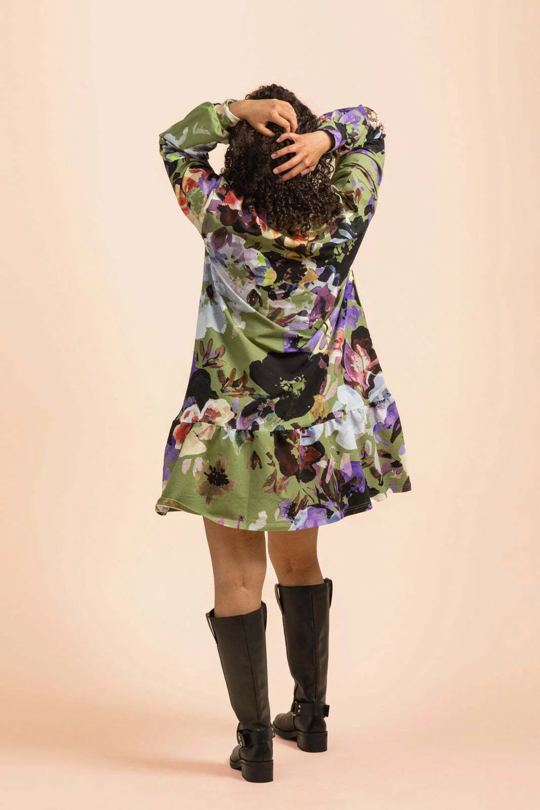 Ruffle Sweatshirt Dress, Olive Anemone