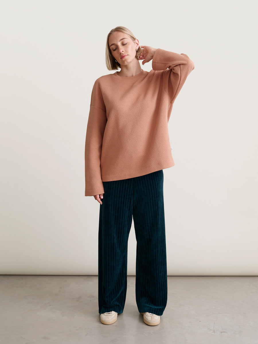 Velour Rib Housut, Dark Sea