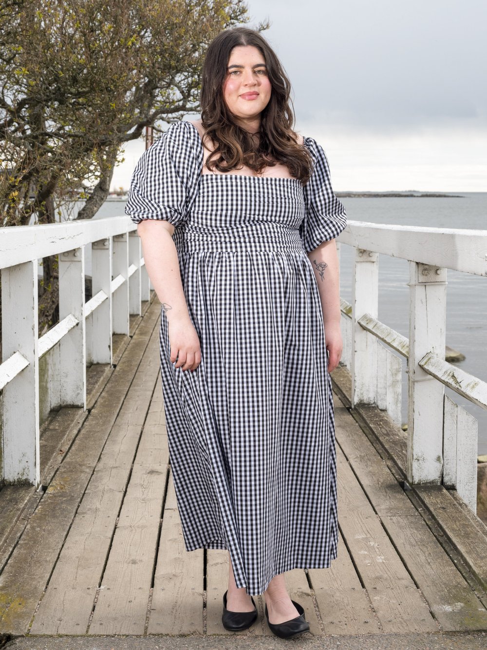 Checkered Puff Dress
