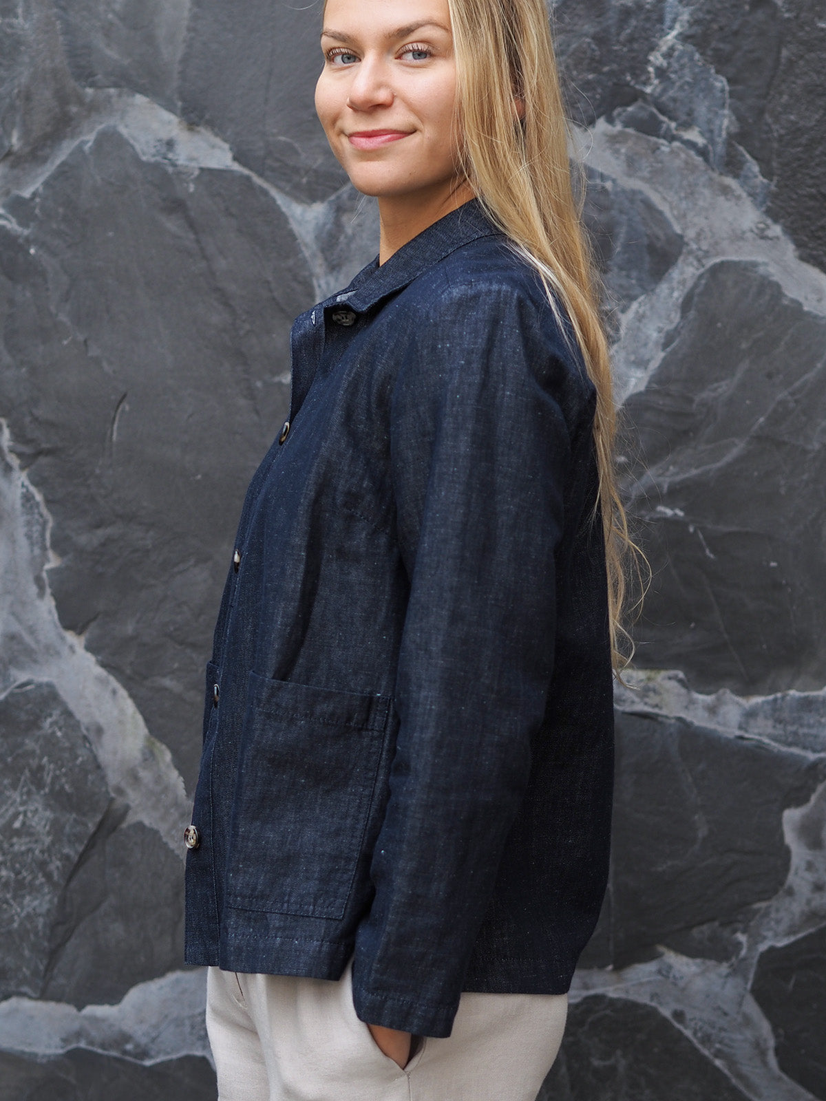HETA pellavadenimjakku, denimsininen