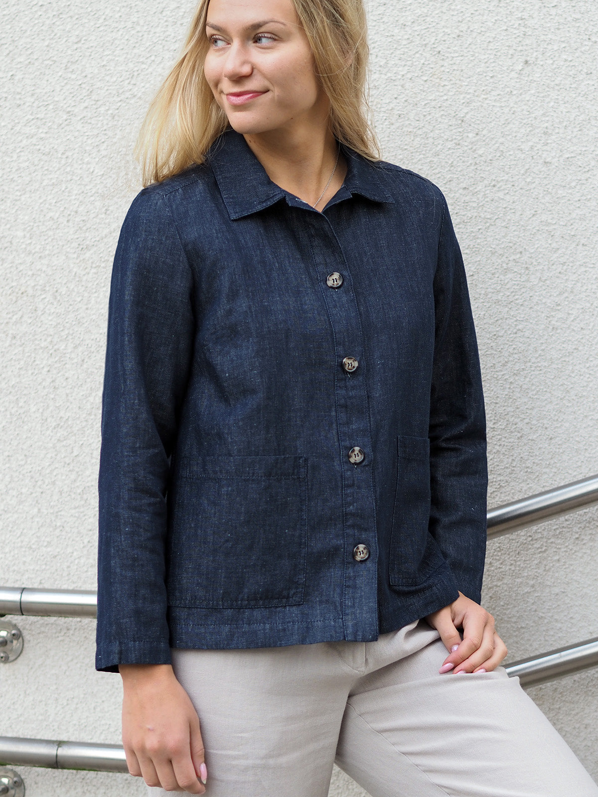HETA pellavadenimjakku, denimsininen