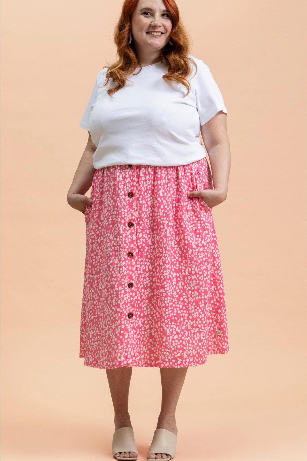 Button Skirt, Flora Pink