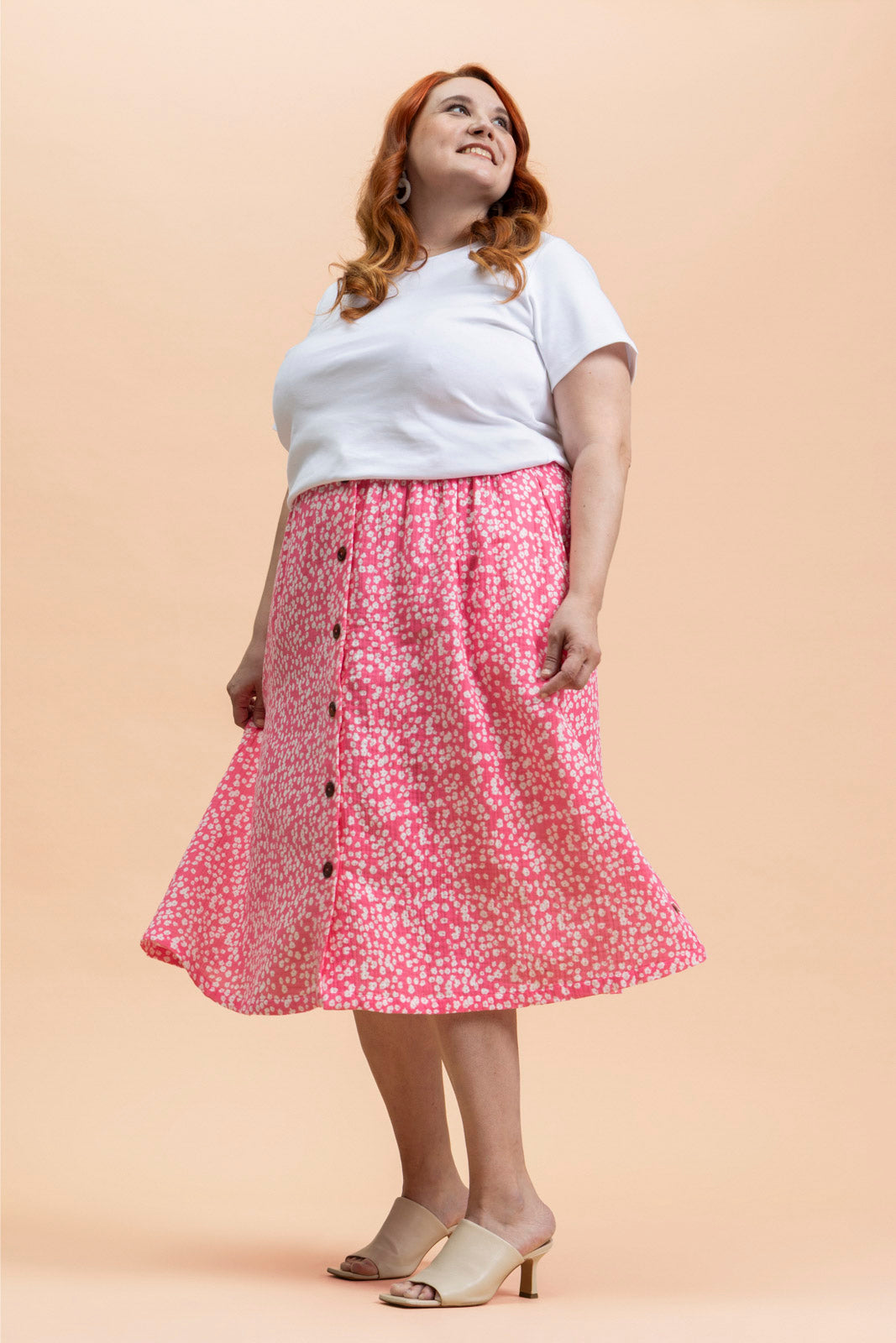 Button Skirt, Flora Pink