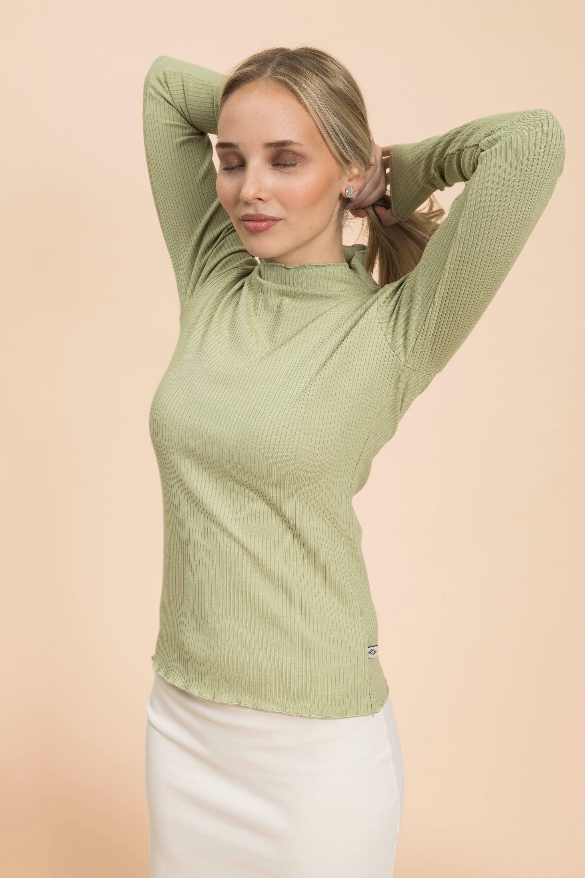 Rib Turtleneck, Light Khaki