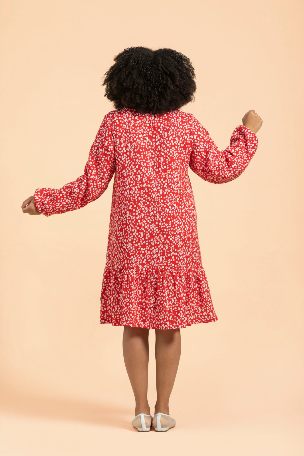 Ruffle Button Dress, Flora Red