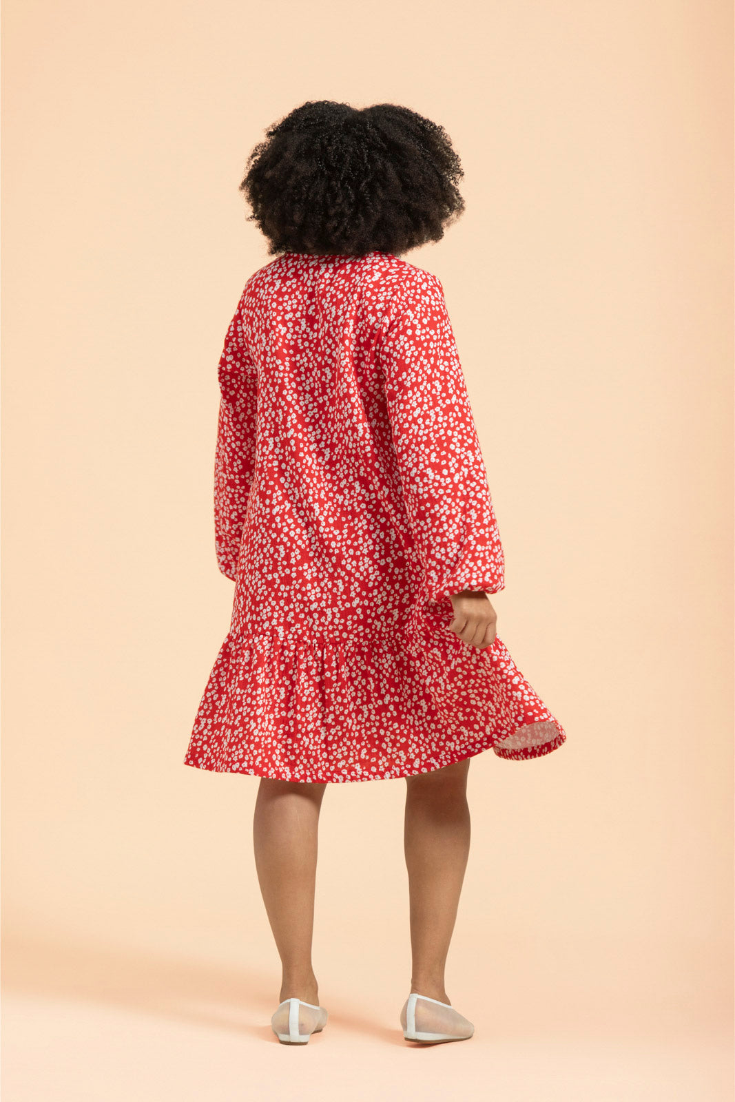 Ruffle Button Dress, Flora Red