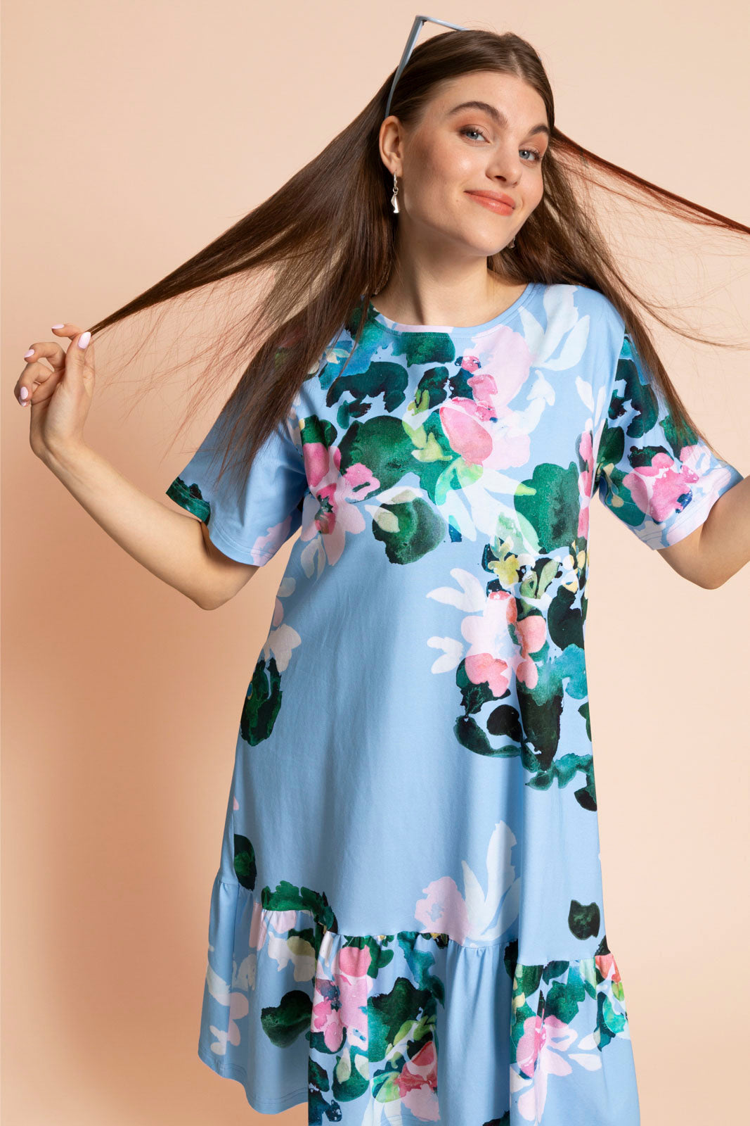 Ruffle T-paita mekko, Water Lily