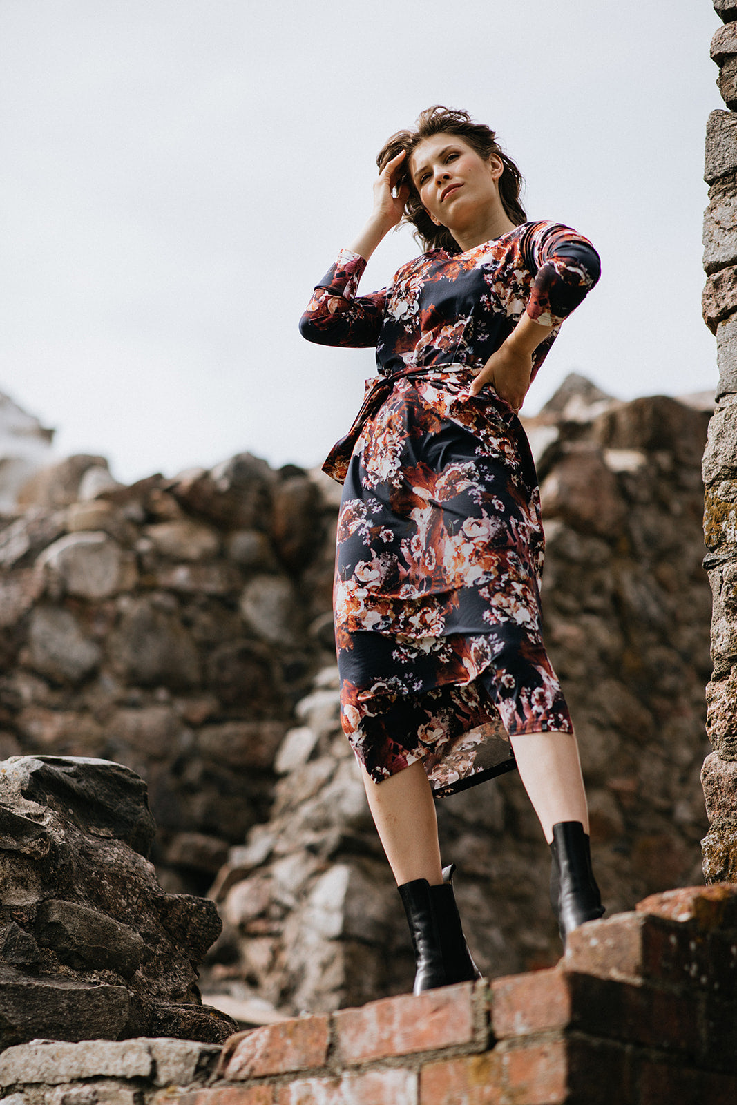 Belted Midi Dress, Cobalt Rose