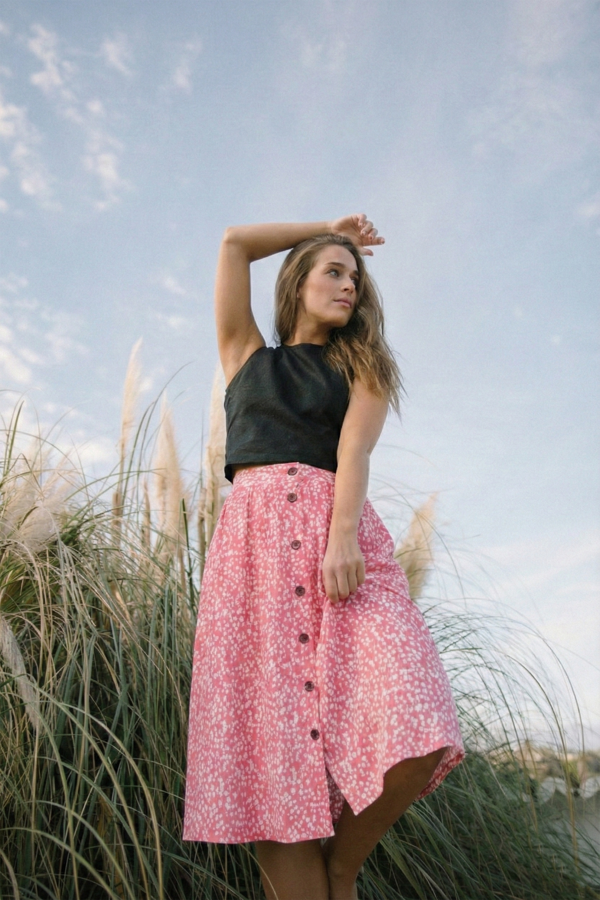 Button Skirt, Flora Pink