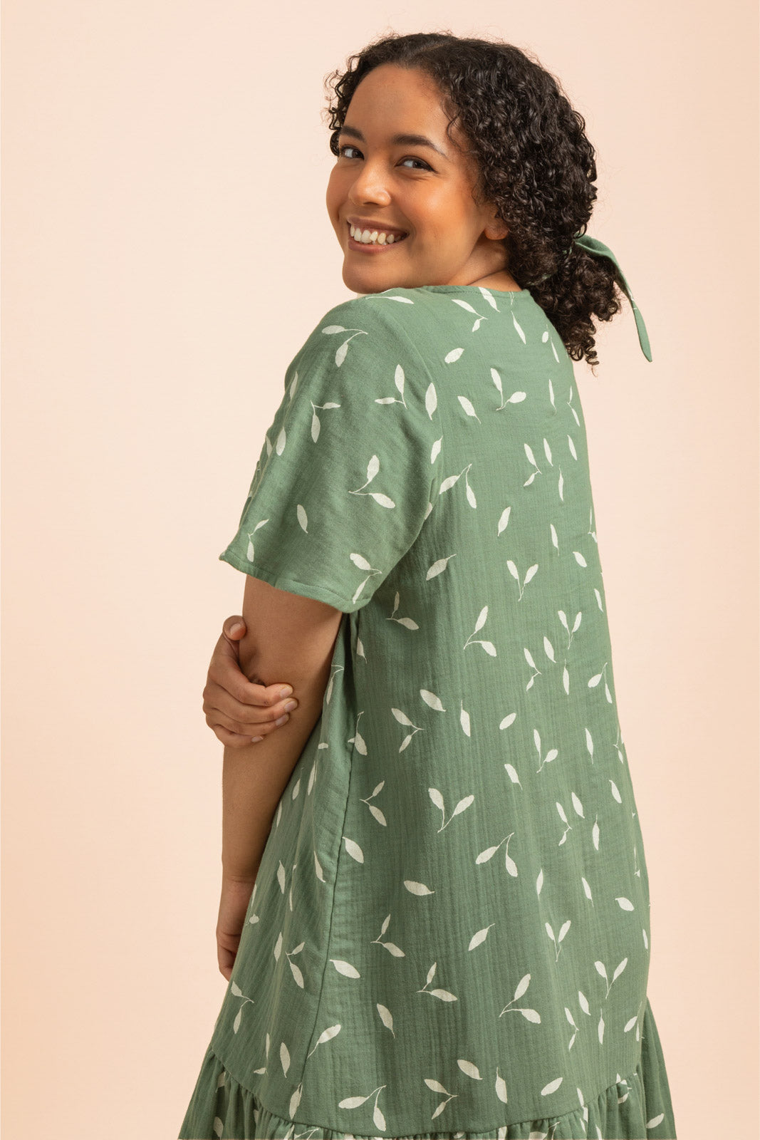Frill Button Dress, Sage Wind