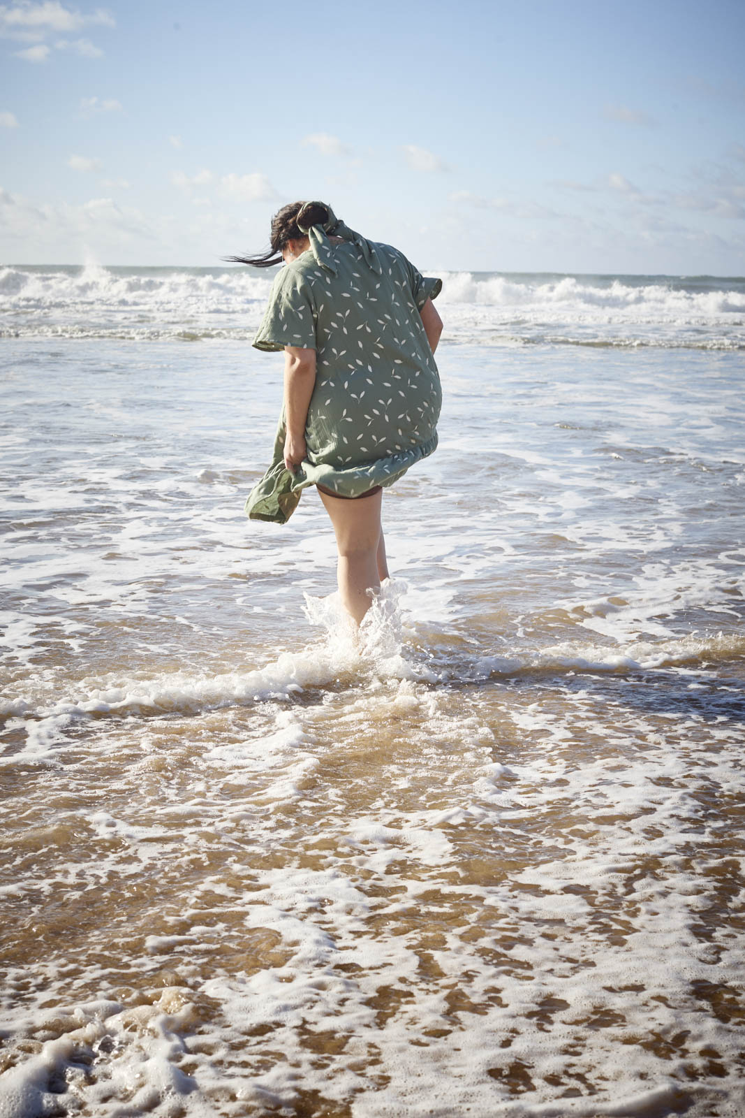 Frill Button Dress, Sage Wind