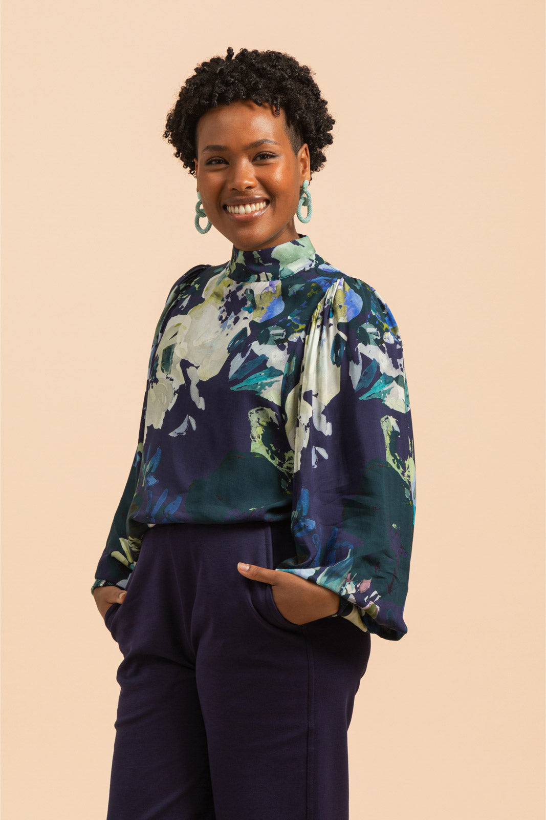 Puff Blouse, Blue Anemone